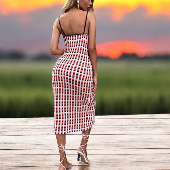 Zara Jacquard Knit Spaghetti Strap Midi Dress New Size L - Picture 3 of 10